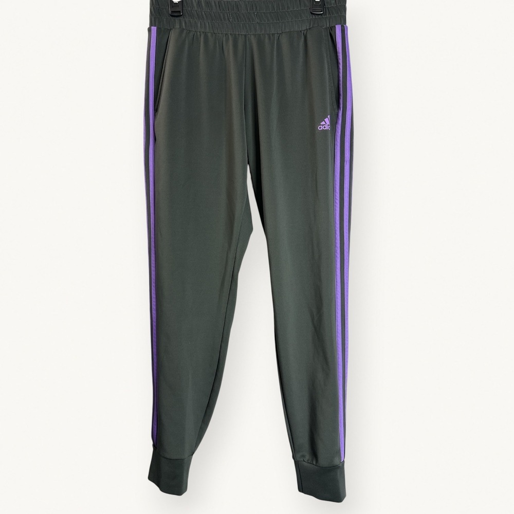 Adidas Women's Charcoal Gray Purple 3 Stripe Jogger Track Pants Size M